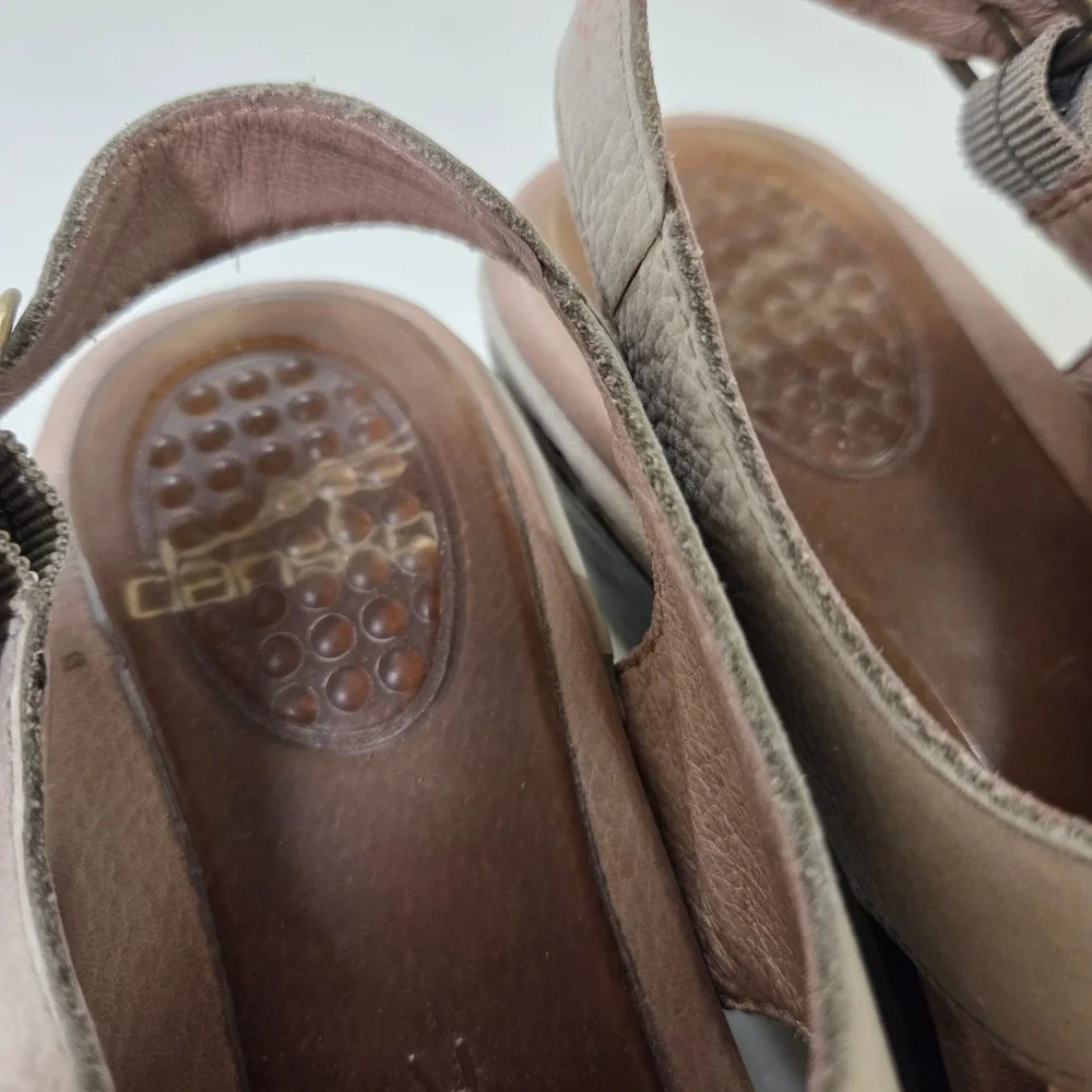 Dansko Taupe Leather Slingback‎ Wedge Clogs Buckle Strap Shoes Womens 36
